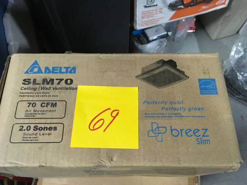 lot 69 image: Delta Breez Slim Series 70 CFM Wall or Ceiling Bathroom Exhaust Fan, ENERGY STAR- not used