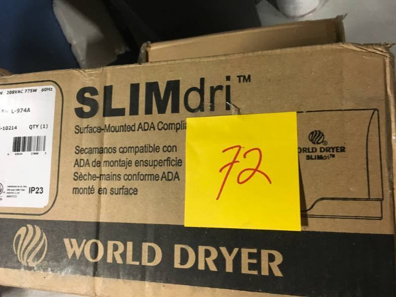 lot 72 image: World Dryer Automatic Electric Hand Dryer in White- not used