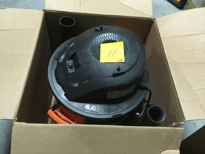 lot 77 image: RIDGID 10 Gal. 6.0 Peak HP Stainless Wet Dry Vac USED