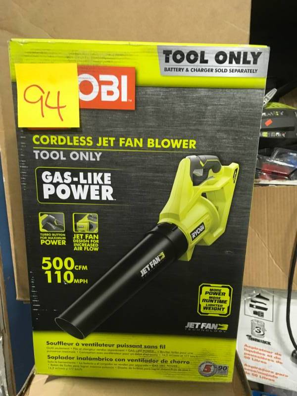 lot 94 image: Ryobi Leaf Blower Tool Only Jet Fan Li-Ion Cordless Soft Grip Handle 40Volt- not used