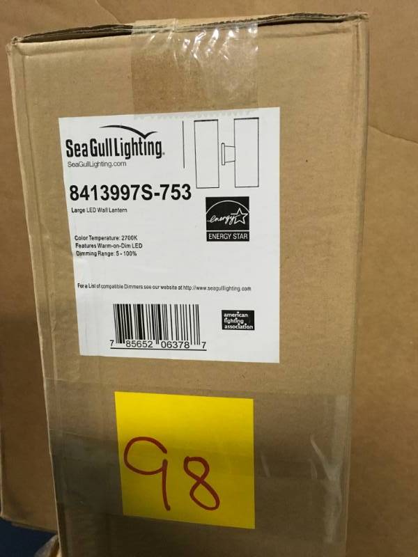 lot 98 image: Sea Gull Lighting Outdoor Cylinders Painted Brushed Nickel Outdoor Integrated LED Wall Lantern Sconce- not used