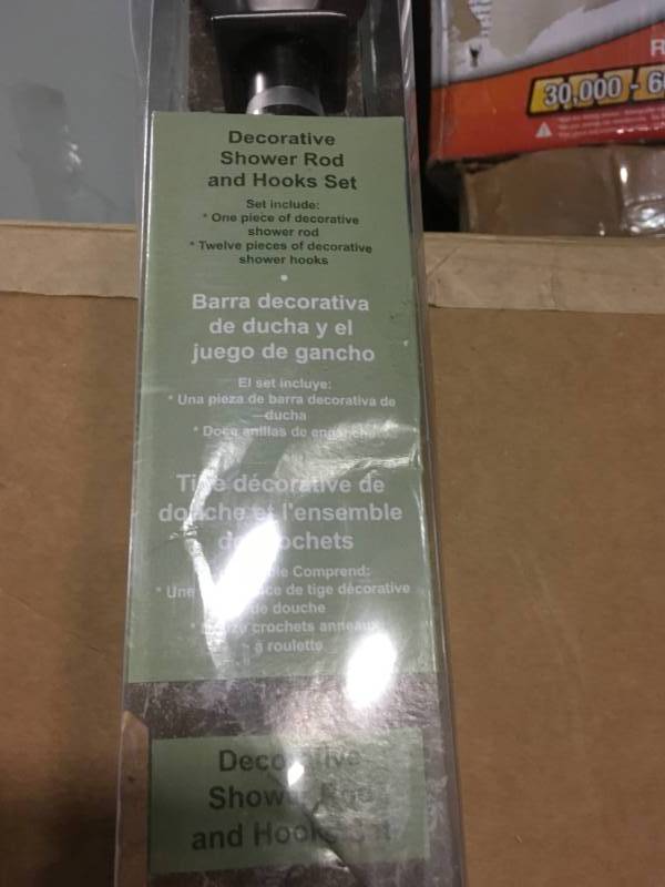 lot 101 image: Elegant Home Fashions Square Decorative Shower Rod and Hooks Curtain Rod Set in Oil Rubbed Bronze- not used