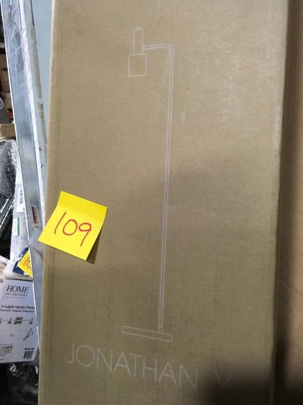 lot 109 image: JONATHAN Y Brady 59.50 in. Metal LED Task Floor Lamp, CopperBlack- not used