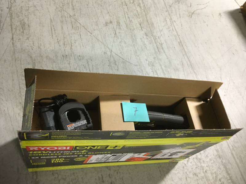 lot 7 image: ONE 100 MPH 280 CFM Variable-Speed 18-Volt Lithium-Ion Cordless Jet Fan Leaf Blower 4Ah Battery and Charger Included- not used