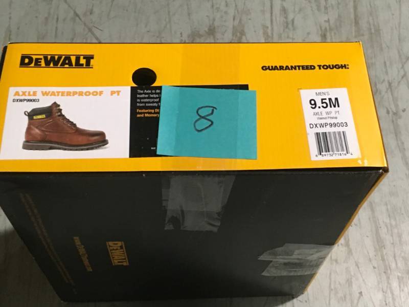 lot 8 image: DEWALT Axle Mens Size 9.5M  Brown Leather Soft Toe Waterproof 6 in. Work Boot DXWP99003- not used