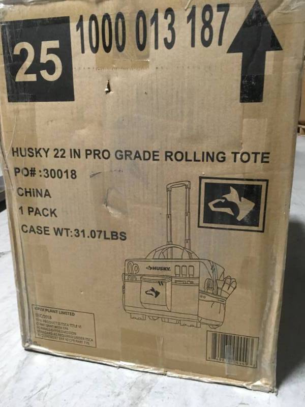 lot 46 image: Husky 22 in. Pro Grade Rolling Tool Tote Bag- not used