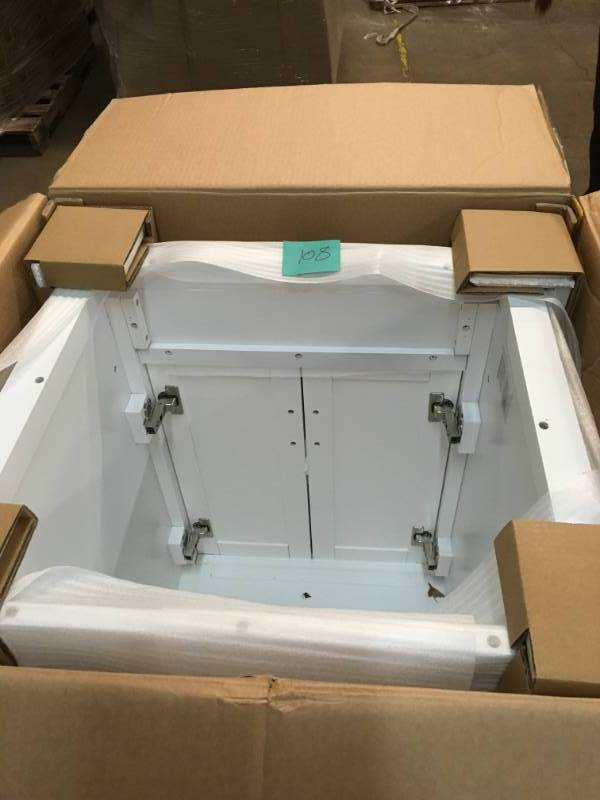 lot 108 image: Home Decorators Collection Ashburn 24 in. W x 21.63 in. D Vanity Cabinet in White- no t used