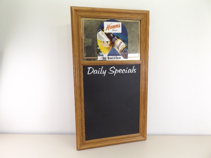 lot 2 image: Vintage Hamms Beer Specials Chalkboard and Mirror