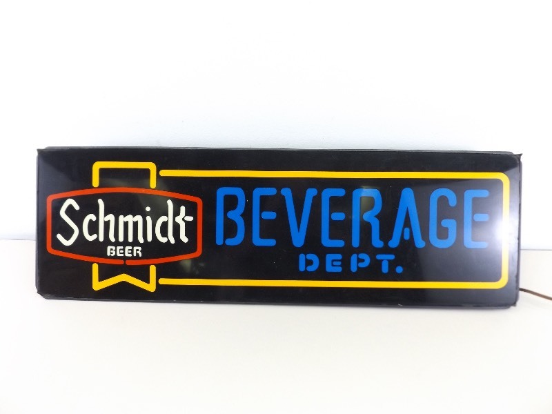lot 15 image: Vintage Schmidt Beer Beverage Dept. Lighted Sign