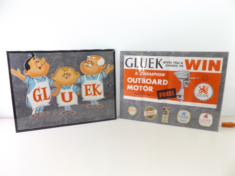 lot 22 image: Mounted 1960s etc. Die Cut etc. Glueks Beer Advertising