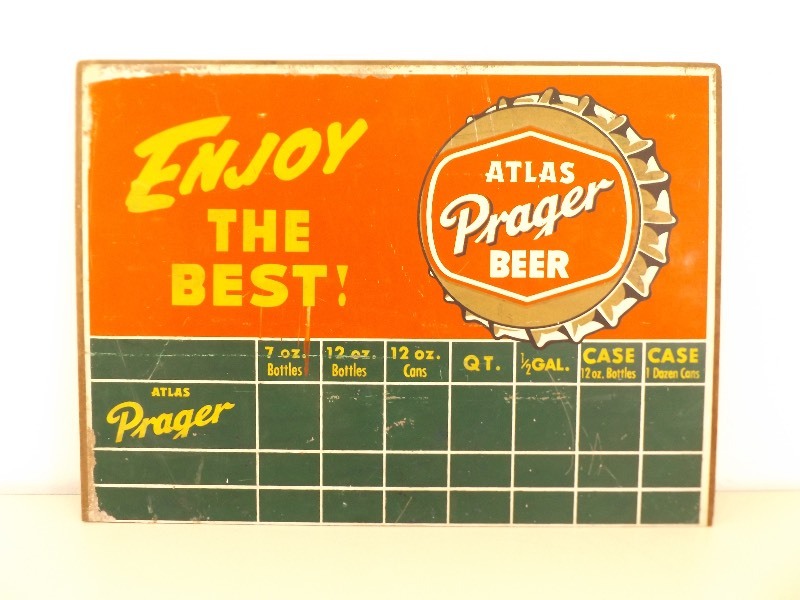 lot 23 image: Vintage Atlas Prager Beer Mason Board Pricing Chalkboard