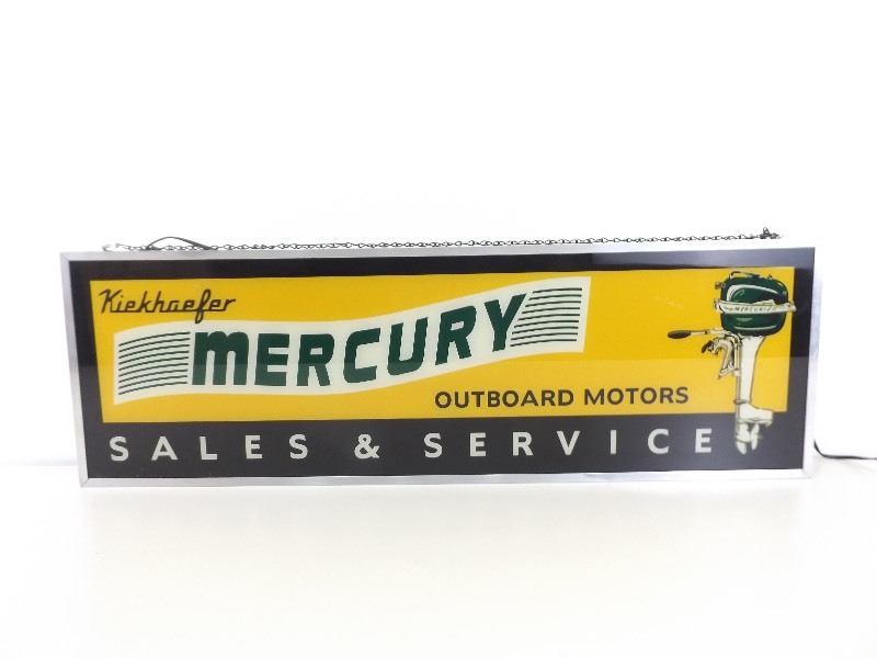 lot 32 image: Vintage WORKING Kiekhaefer Mercury Outboard Motors Lighted Sign