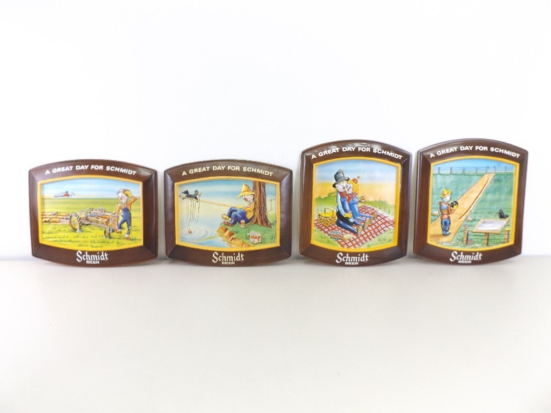 lot 36 image: 4 Vintage George Stuber Designed Schmidt Beer Embossed Signs 