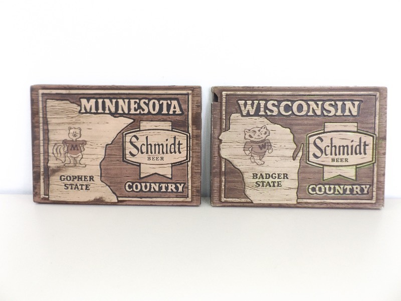 lot 38 image: 2&nbspVintage Badgers VS Gophers Schmidt Beer Embossed Signs 