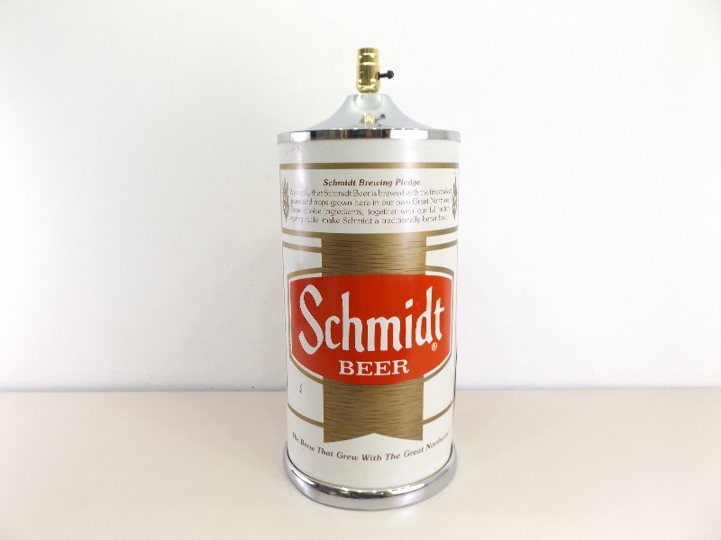lot 54 image: LARGE Vintage WORKING Schmidt Beer Metal Can Light