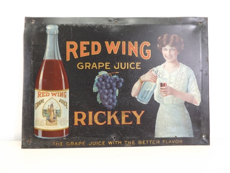 lot 63 image: Antique AUTHENTIC Red Wing Grape Juice Metal Sign