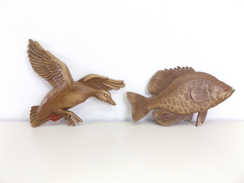 lot 67 image: Vintage Grain Belt Beer Duck and Fish 3D Wall Hangers