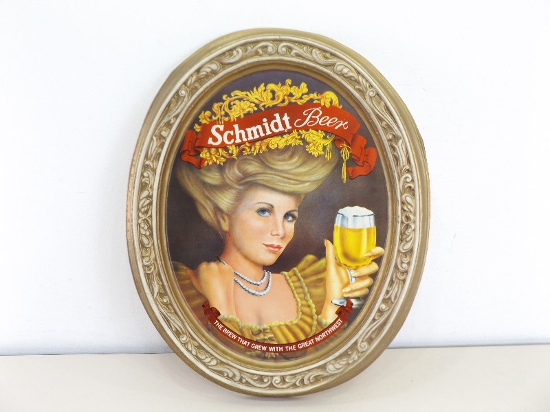 lot 87 image: Vintage Schmidt Beer Embossed Oval Lady Sign