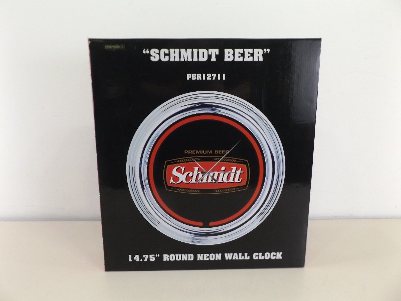 lot 90 image: New in Unopened Box Schmidt Beer 14.75 Neon Wall Clock