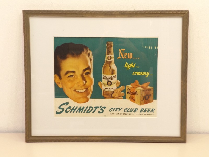 lot 94 image: GENUINE 1940s Schmidts City Club Printed Sign in Modern Frame