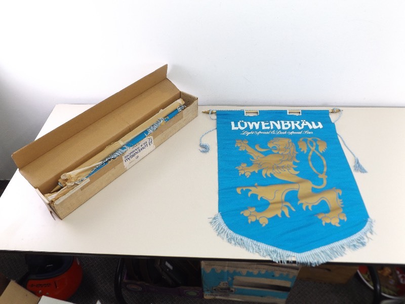 lot 106 image: Lot of 8 New Old Stock Lowenbrau Beer Silk Banners