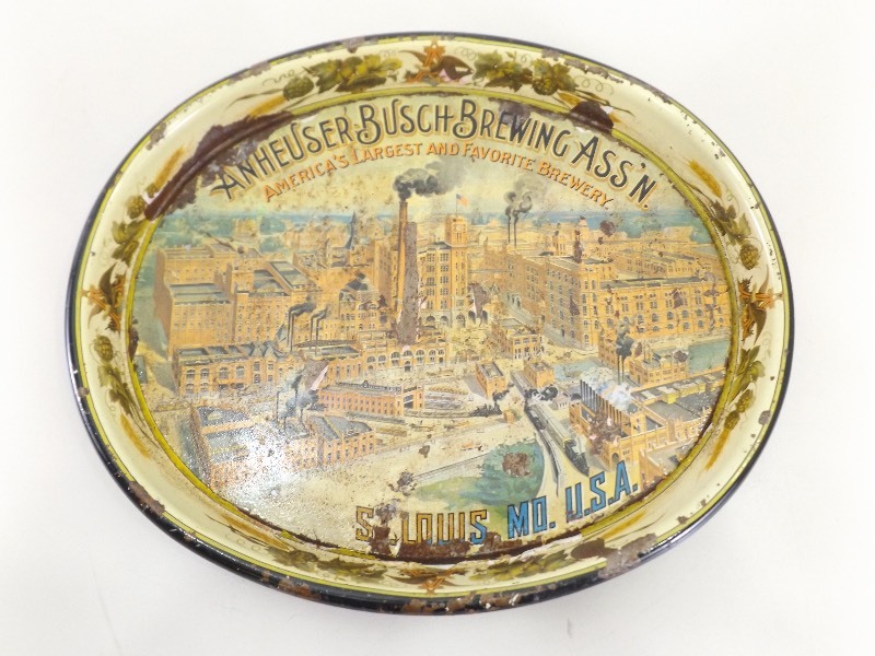 lot 107 image: Antique Anheuser Busch Brewing Metal Serving Tray