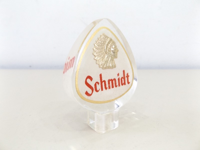 lot 110 image: RARE Vintage Schmidt Beer Clear Acrylic Indian Tapper&nbspHandle