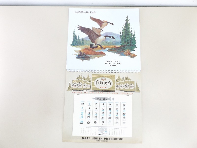 lot 117 image: COMPLETE 1968 Vintage Embossed Ducks Fitgers Beer Calendar
