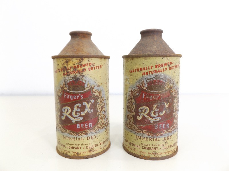 lot 122 image: Lot of 2 Fitgers REX Beer Cone Top Beer Cans