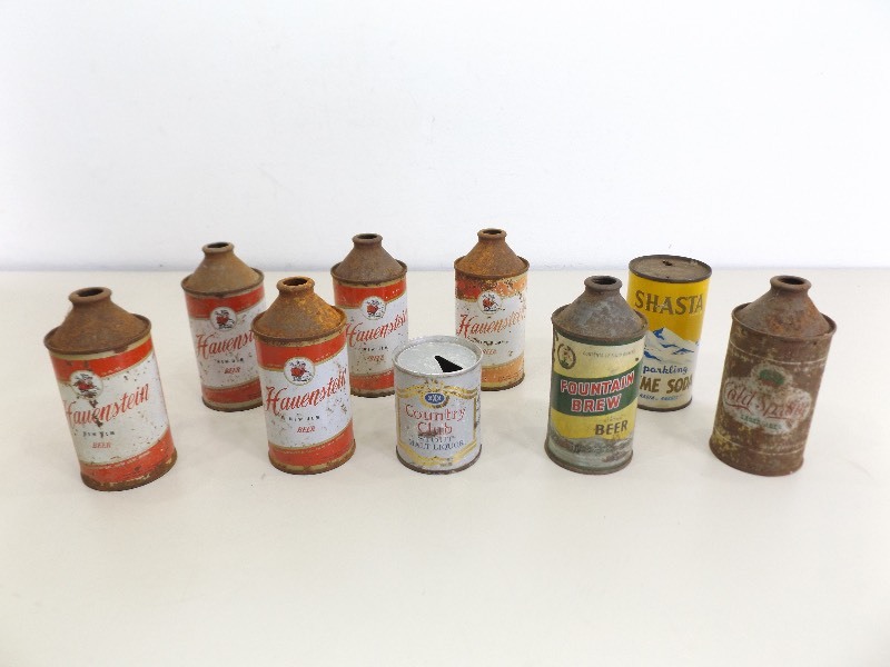 lot 123 image: Lot of 9 Hauenstein Beer etc. Cone Top Beer Cans