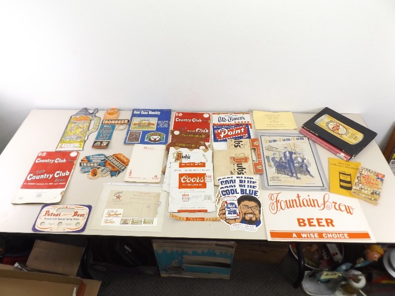 lot 139 image: Large Lot of Misc. Beer Ephemera, Bottle Carriers, Books, etc.