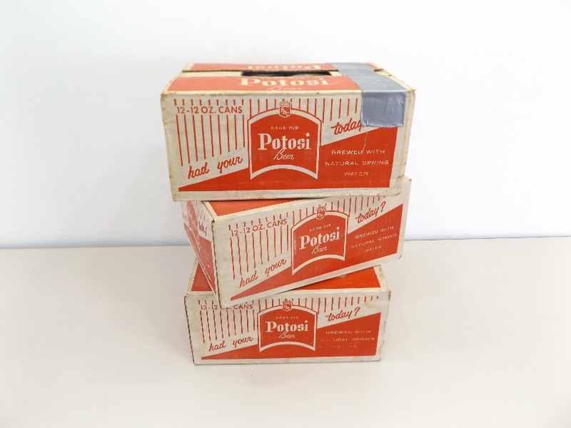 lot 162 image: Lot of 3 Vintage Potosi Beer Tabbed Steel Can 12 Packs