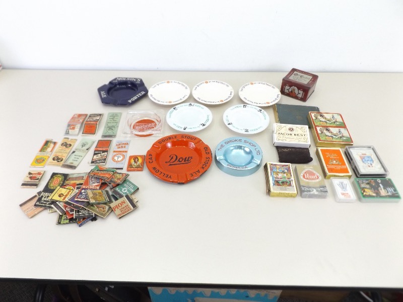 lot 175 image: Lot of Vintage Ashtrays, Matchbooks, and Playing Cards