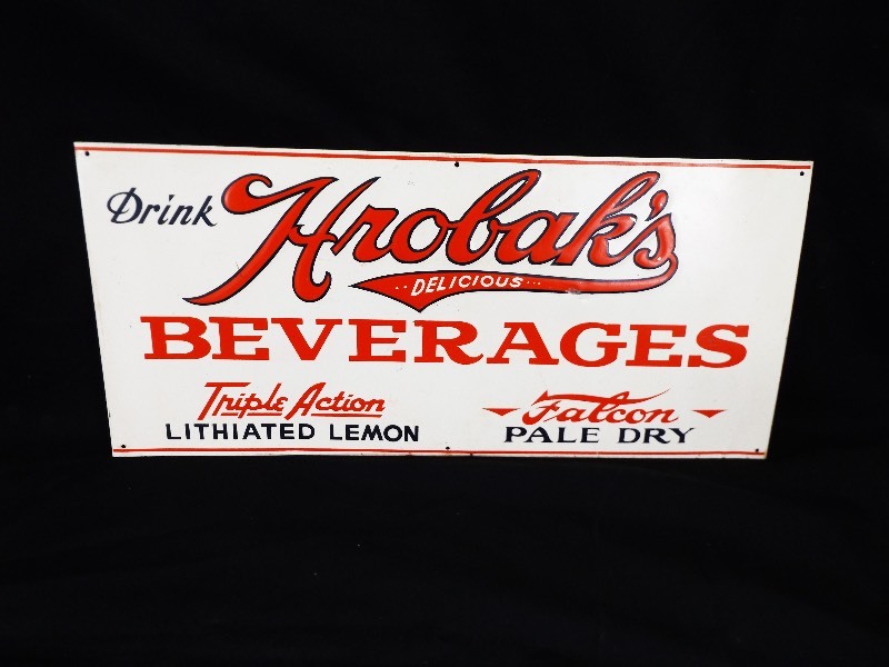 lot 10 image: Vintage Original Hrobaks Beverages Metal Sign
