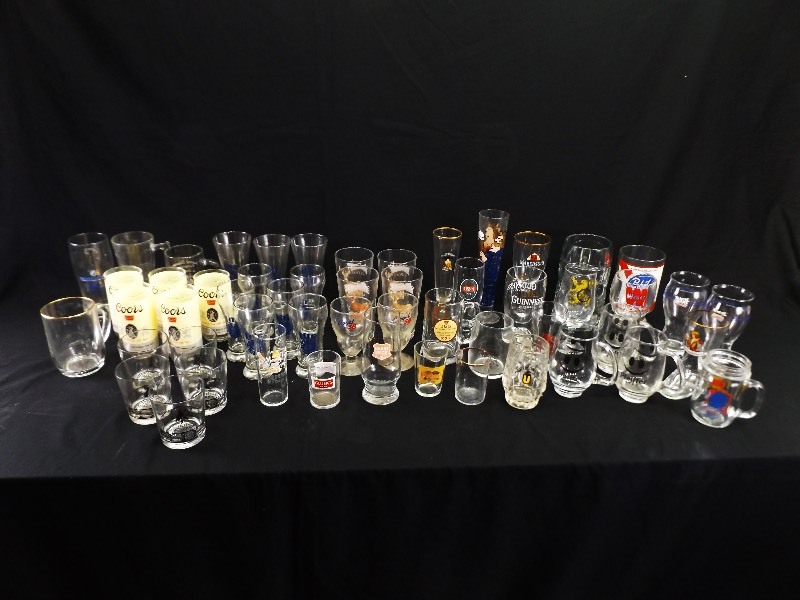 lot 158 image: 54 Piece Misc. Vintage Beer Advertising Glassware