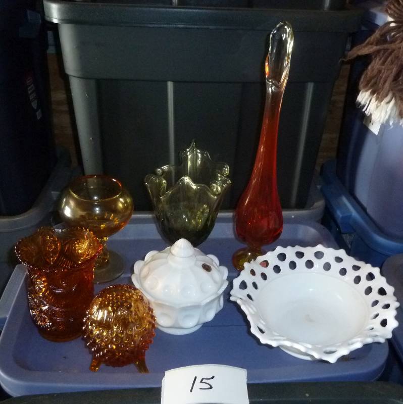 lot 15 image: Tall Viking glass vase red, milk gl...
