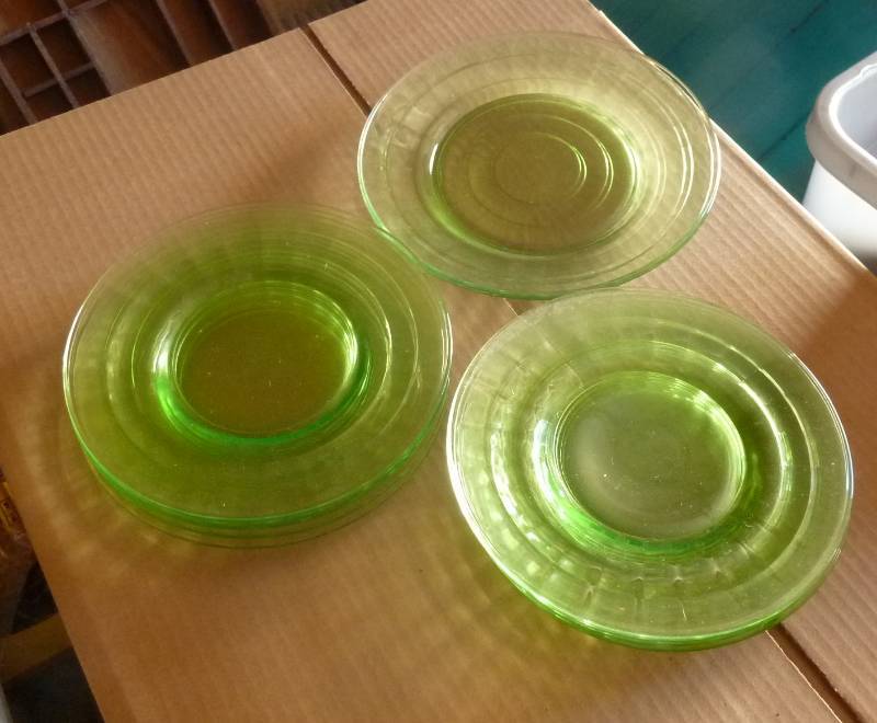 lot 34 image: 13 Pale green plates, there are 11 ...