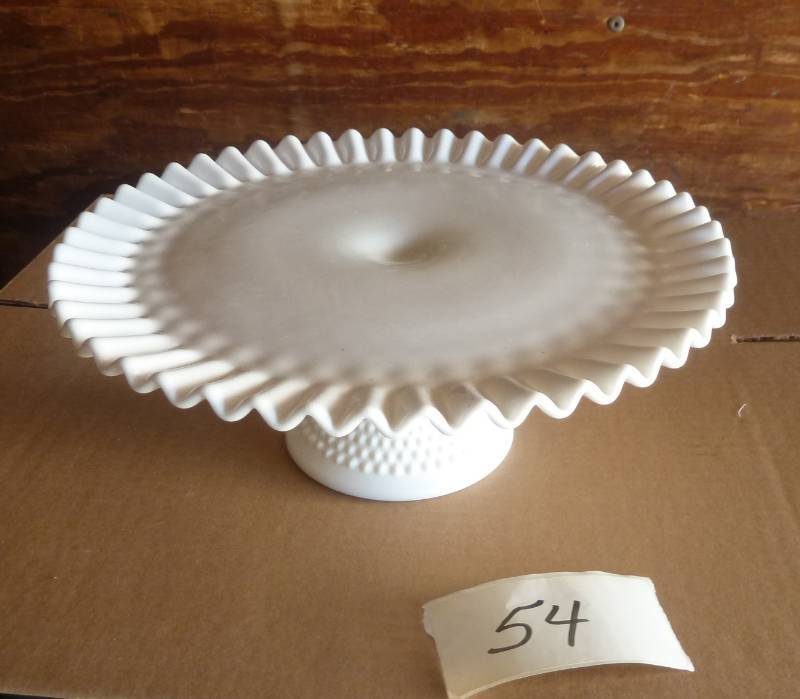 lot 54 image: 13 inch cake plate, white Fenton Ho...