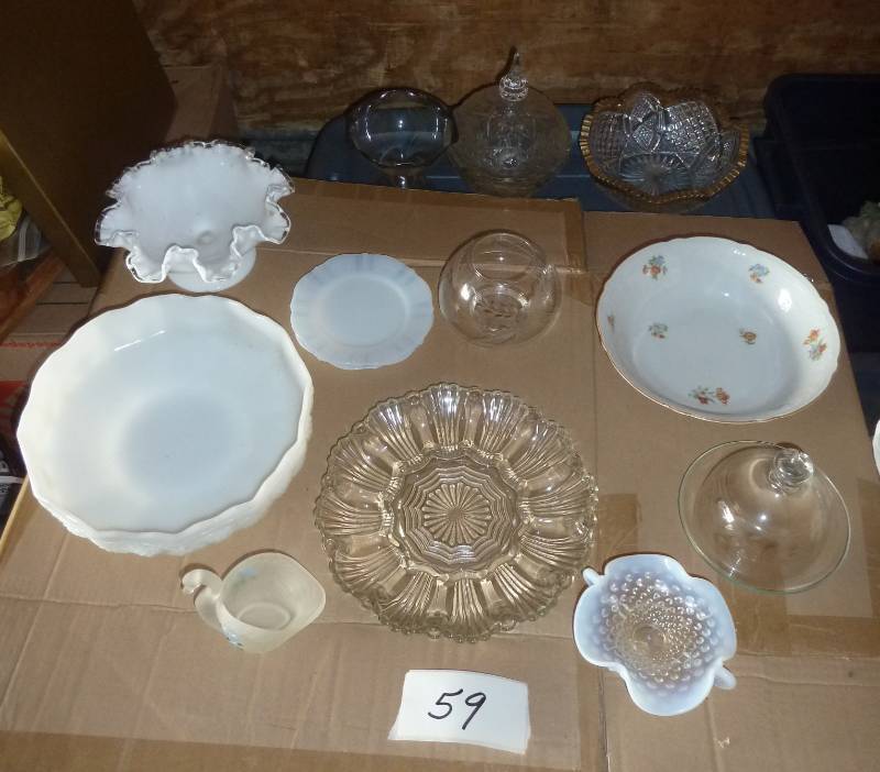 lot 59 image: Deviled egg glass plate, large whit...