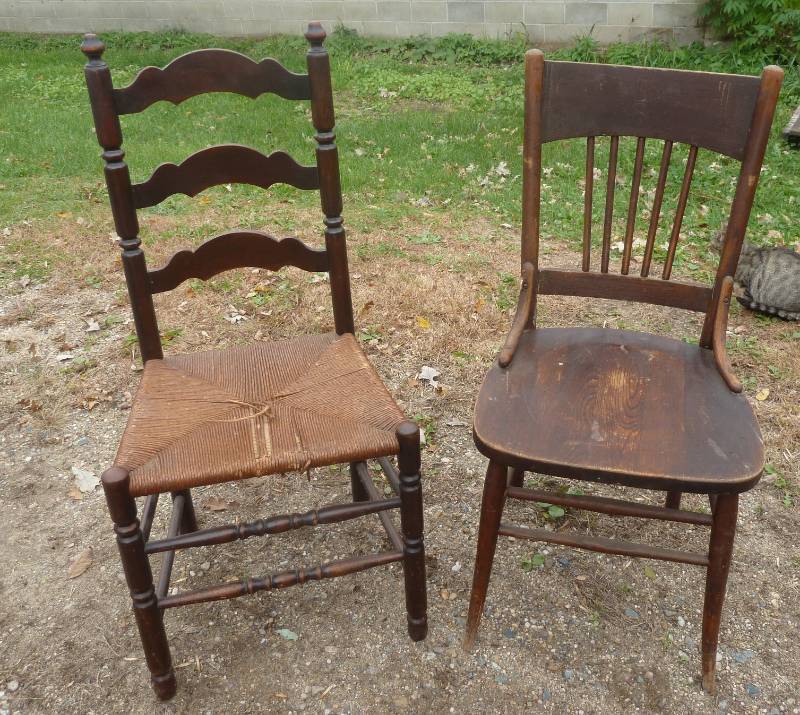 lot 62 image: two vintage wood chairs...