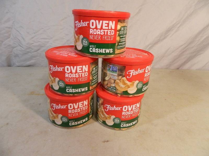 lot 57 image: 5 New Containers of Fisher Whole Cashews