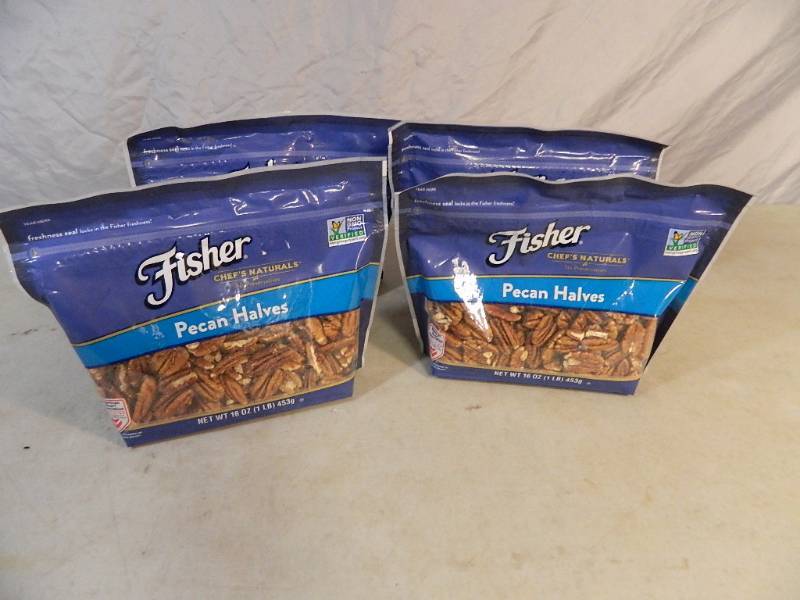 lot 58 image: 4 New 1 Lb Bags of Fisher Pecan Halves