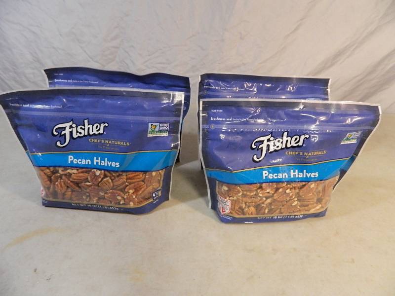 lot 59 image: 4 New 1 Lb Bags of Fisher Pecan Halves