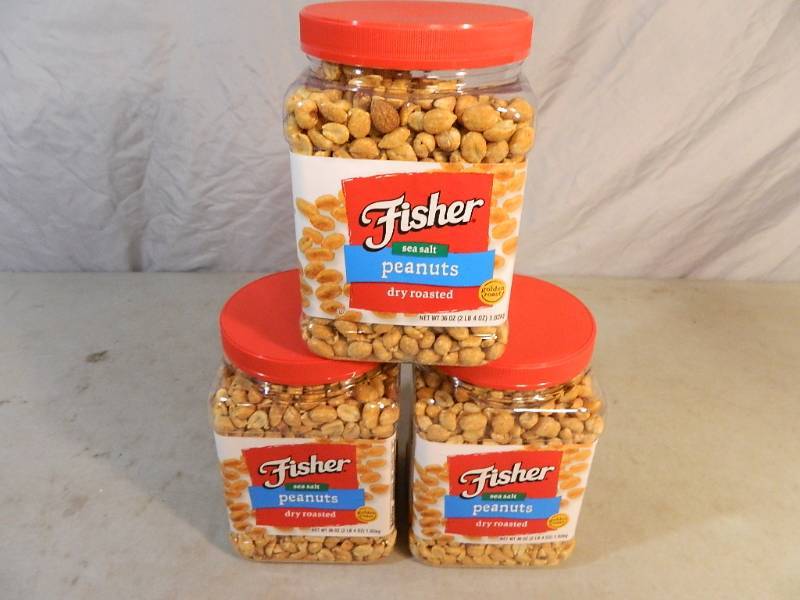 lot 64 image: 3 New Large Containers of Fisher Sea Salt Peanuts
