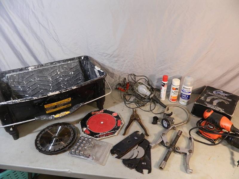 lot 110 image: Puller, Sander, Tools, and Shop Supplies