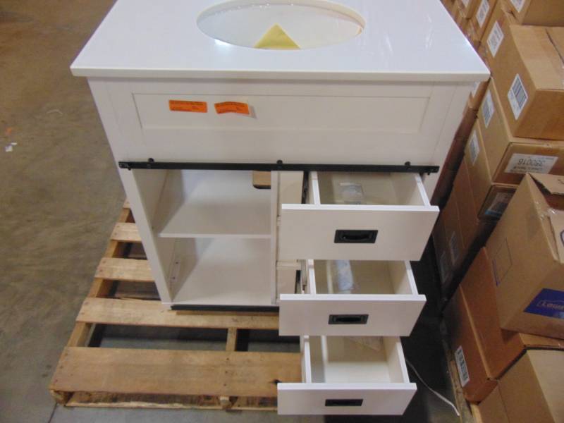 lot 52 image: Style Selections Morriston White Single Sink Vanity with White Engineered Stone Top (Common 30-in x 20-in) WSL30BVW