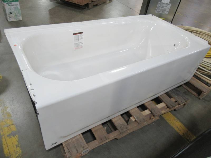 lot 230 image: Bootz Mauicast Plus 60 in. Right Drain Rectangular Alcove Soaking Bathtub in White - Enamel Damage RH Interior and LH Top Side.