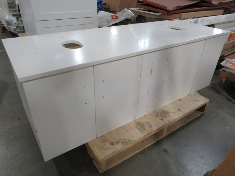 lot 241 image: Virtu USA Enya Floating Vanity in White with Vanity Top in White, Basins Not included. UM-3053-WH