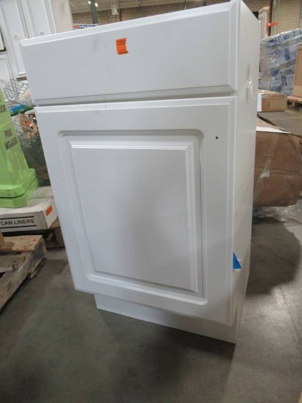lot 245 image: Project Source 18.6-in White Single Sink Bathroom Vanity Cabinet R13 VBCU1816