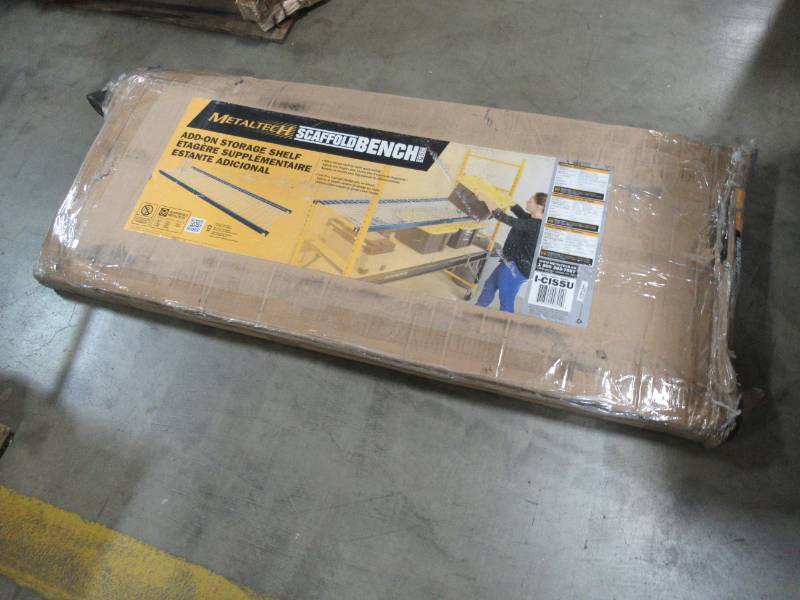 lot 252 image: Metaltech Scaffold Bench Storage Shelf I-CISSU - Maybe missing parts but looked like they are all present.